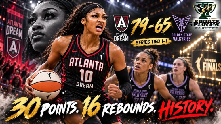 Angel Reese of the Atlanta Dream celebrates during Game 2 of the 2026 WNBA Finals against the Golden State Valkyries at Chase Center in San Francisco on October 19, 2026.