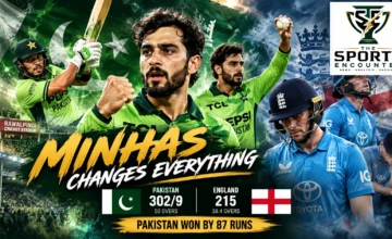 Pakistan all-rounder Arafat Minhas celebrates during Pakistan's 87-run ODI victory over England at Rawalpindi on October 20, 2026, after scoring 59 and taking six wickets.