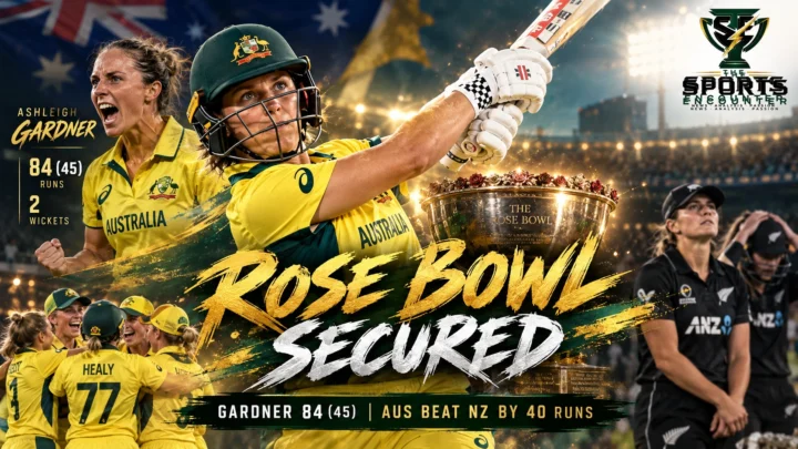 Australia all-rounder Ashleigh Gardner celebrates during the second women's T20I against New Zealand at North Sydney Oval on October 20, 2026, after scoring 84 runs and taking two wickets.