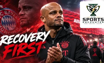 Vincent Kompany, Bayern Munich head coach, shown in a cinematic editorial portrait following his October 2026 hospital discharge.