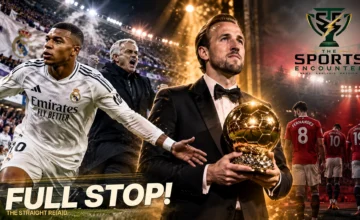 Cinematic football editorial illustration representing Real Madrid's Clásico victory, Harry Kane's Ballon d'Or triumph, and Manchester United's struggles in October 2026.