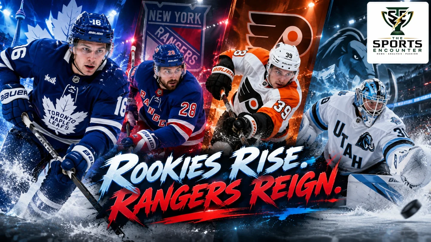 Gavin McKenna of the Toronto Maple Leafs, Matvei Michkov of the Philadelphia Flyers and New York Rangers players feature in a composite celebrating standout NHL performances on October 19, 2026.