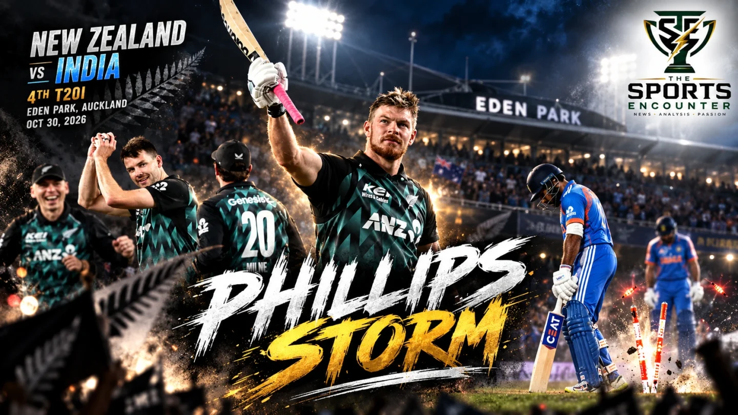 Glenn Phillips batting for New Zealand against India during the fourth T20I at Eden Park, Auckland, on October 30, 2026.