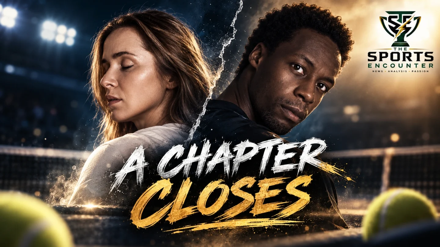 Black-and-white portrait of tennis players Elina Svitolina and Gaël Monfils together, accompanying their October 2026 announcement that their five-year marriage is ending.