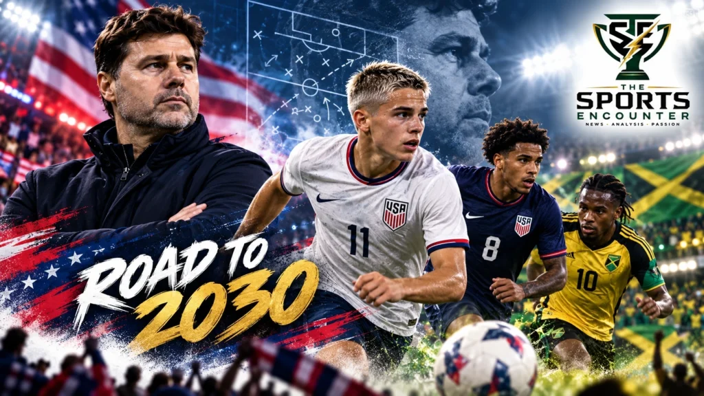 Mauricio Pochettino with United States national team players and emerging MLS talent, including Cavan Sullivan, ahead of the December 13, 2026, friendly against Jamaica in Fort Lauderdale.