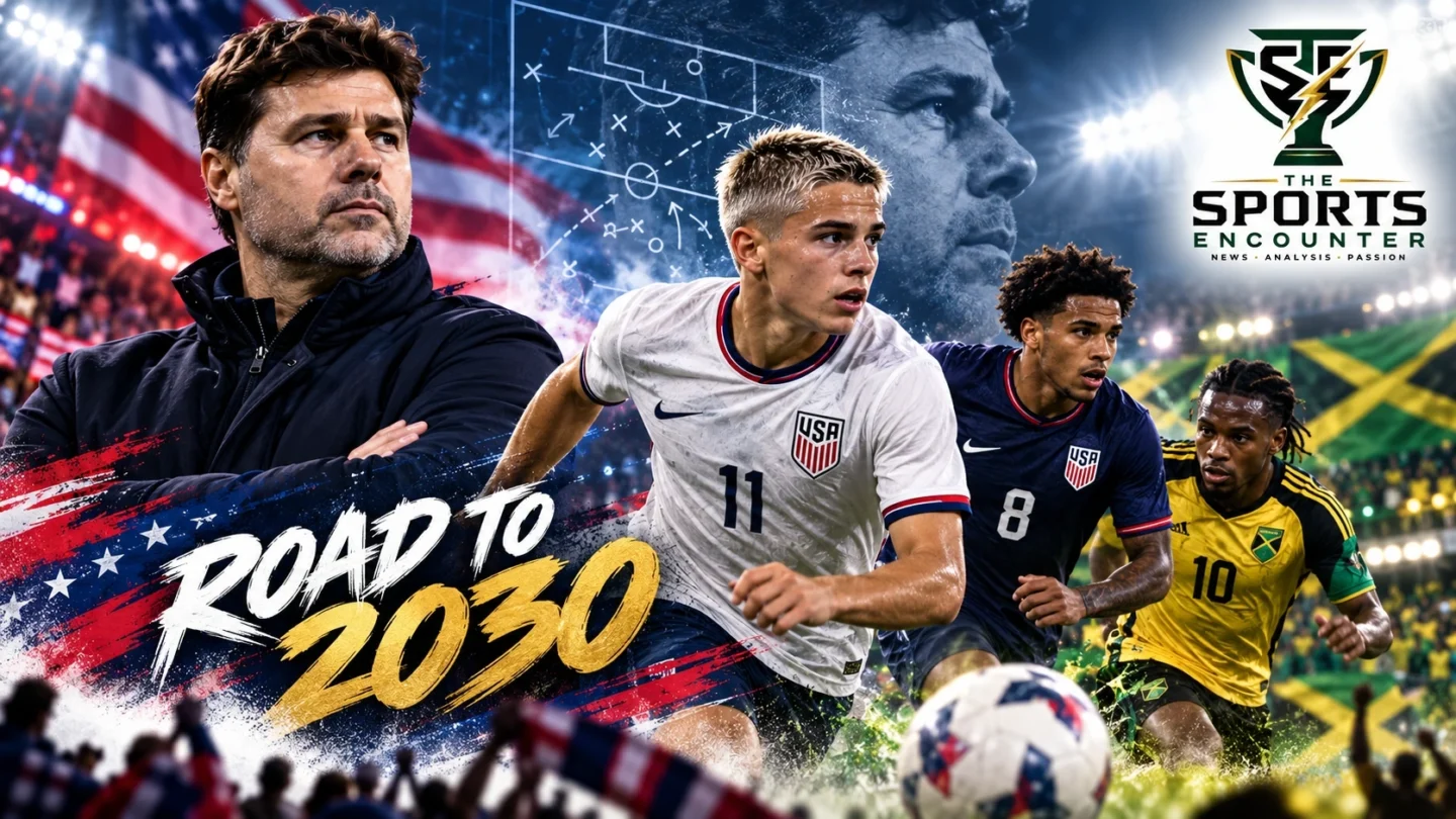 Mauricio Pochettino with United States national team players and emerging MLS talent, including Cavan Sullivan, ahead of the December 13, 2026, friendly against Jamaica in Fort Lauderdale.