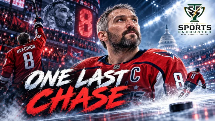 Alex Ovechkin in Washington Capitals colors after announcing that the 2026-27 season will be his final NHL campaign.