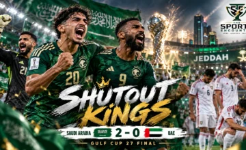 Saudi Arabia players celebrate their 2-0 Gulf Cup 27 final victory over the United Arab Emirates in Jeddah after winning the tournament without conceding a goal.