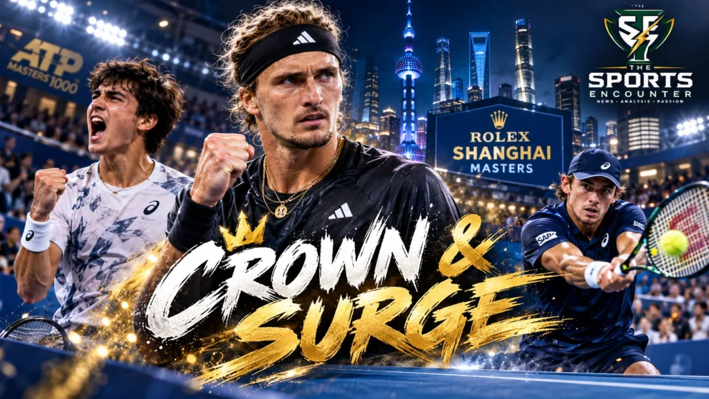 Alexander Zverev competing against Alexander Bublik and Arthur Gea celebrating his victory over Jakub Mensik at the 2026 Shanghai Masters.