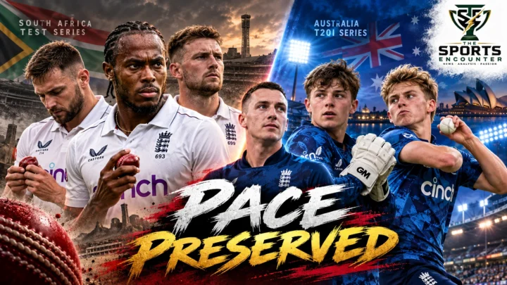 England fast bowlers Jofra Archer, Gus Atkinson and Josh Tongue feature alongside young prospects Thomas Rew and Eddie Jack in a graphic about England's Australia T20I squad and South Africa Test preparations.