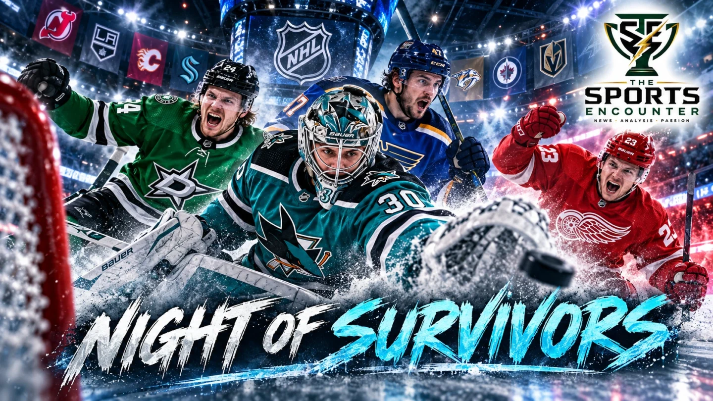Proposed cinematic NHL illustration featuring Yaroslav Askarov, Roope Hintz, Justin Barron and Lucas Raymond in scenes representing eight October 22, 2026 results.