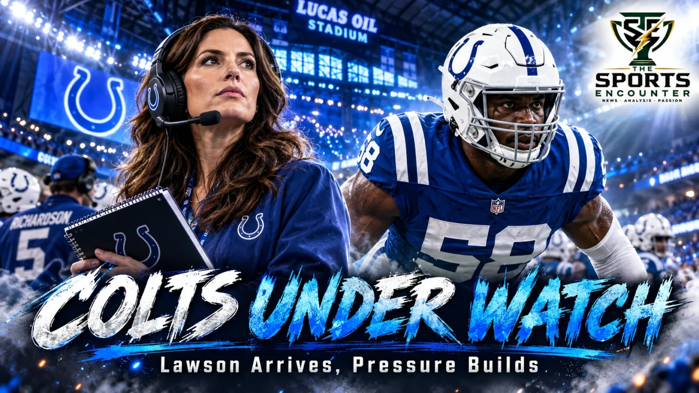 Colts owner Carlie Irsay-Gordon watches from the sideline as veteran defensive end Carl Lawson joins Indianapolis ahead of its Week 5 game against Pittsburgh.