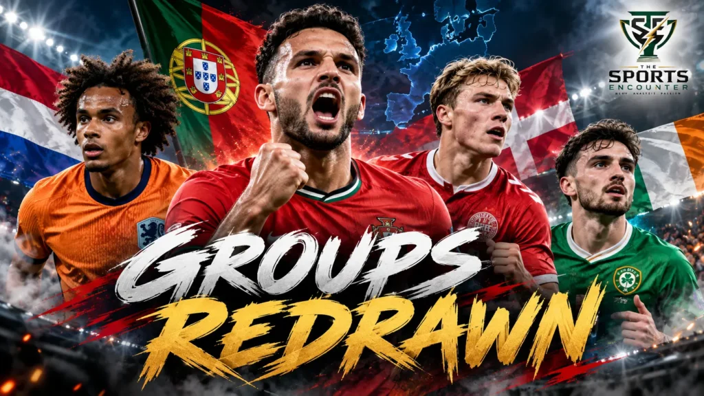 Goncalo Ramos, Joshua Zirkzee, Rasmus Hojlund and Troy Parrott feature in a UEFA Nations League October 4, 2026 results graphic.