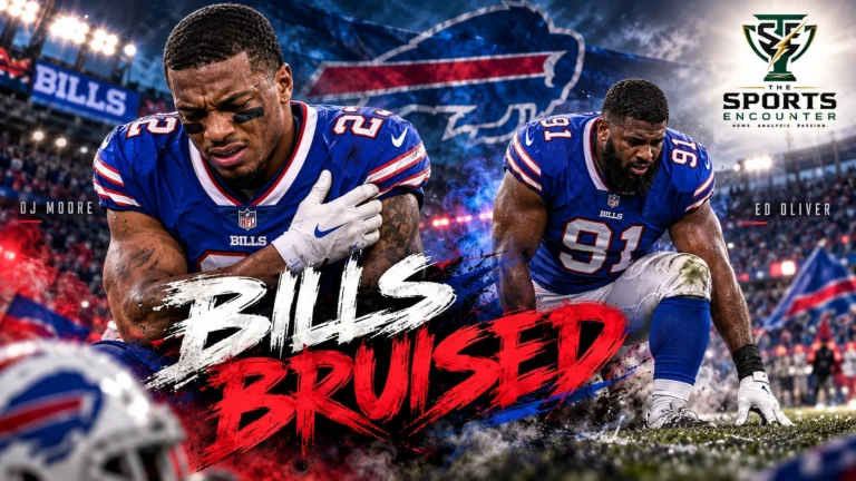 Buffalo Bills wide receiver DJ Moore and defensive lineman Ed Oliver after suffering shoulder and knee injuries against the New England Patriots in Week 4.
