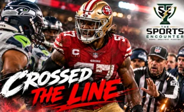 San Francisco 49ers linebacker Dre Greenlaw in his red and gold uniform following the sideline confrontation with Seattle's Ernest Jones IV that resulted in a one-game NFL suspension.