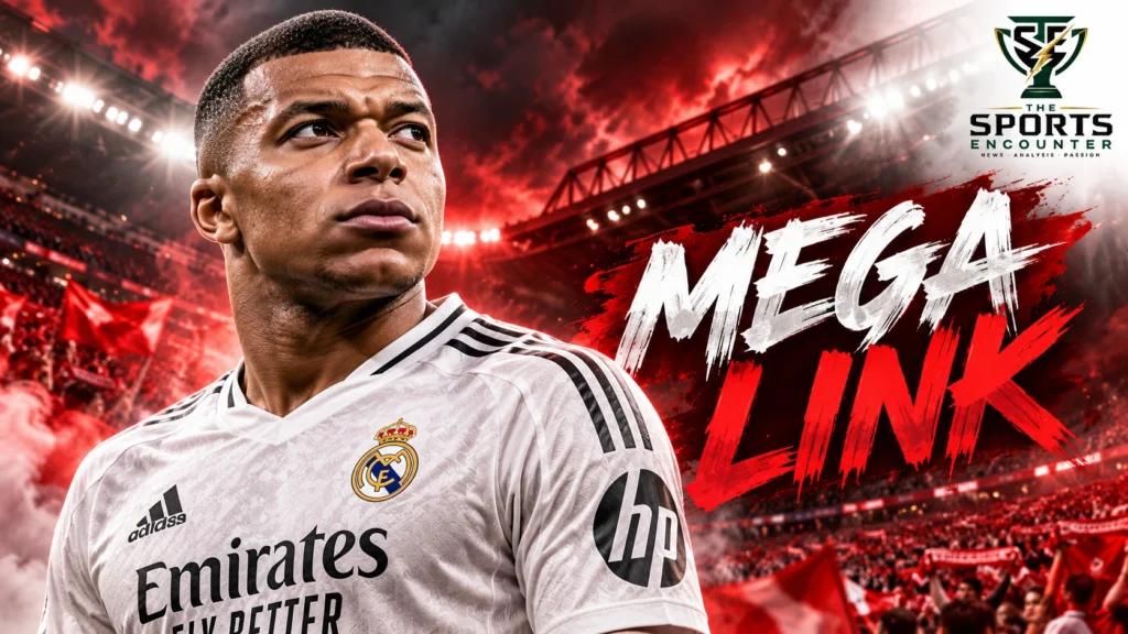 Kylian Mbappé in a Real Madrid jersey against a dramatic Anfield backdrop, illustrating unconfirmed reports linking Liverpool with a £212 million transfer in summer 2027.