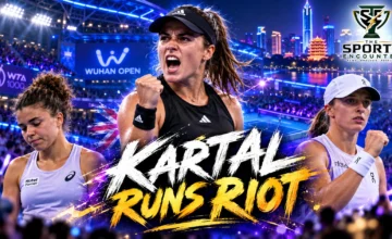 Sonay Kartal celebrates her Wuhan Open 2026 victory over Jasmine Paolini, with Iga Swiatek featured alongside her after recording her 150th WTA 1000 win.