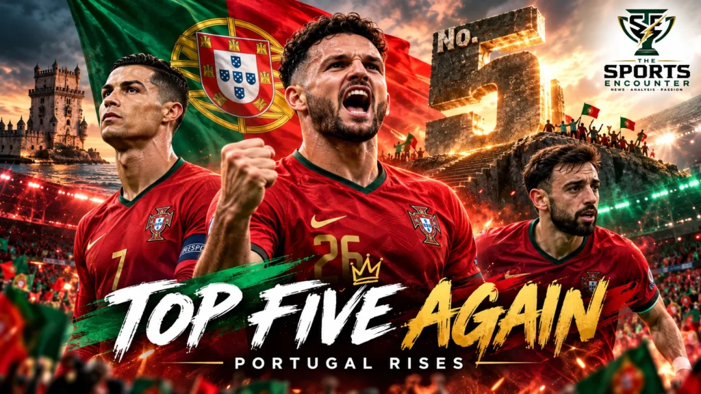 Goncalo Ramos and Portugal celebrate during their perfect Nations League run that lifted them to fifth in the FIFA men's world ranking.