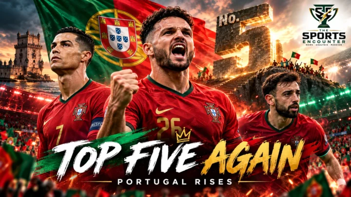 Goncalo Ramos and Portugal celebrate during their perfect Nations League run that lifted them to fifth in the FIFA men's world ranking.