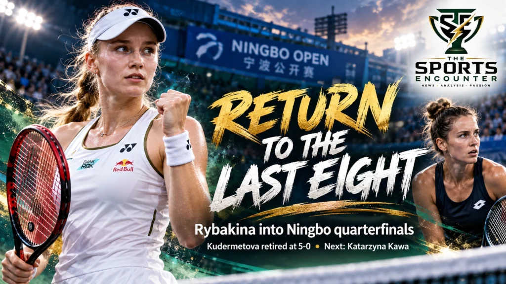 Elena Rybakina in action at the 2026 Ningbo Open, where the world No. 1 advanced to the quarterfinals following Polina Kudermetova's retirement and set up a meeting with Katarzyna Kawa.