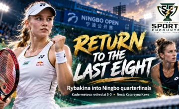 Elena Rybakina in action at the 2026 Ningbo Open, where the world No. 1 advanced to the quarterfinals following Polina Kudermetova's retirement and set up a meeting with Katarzyna Kawa.