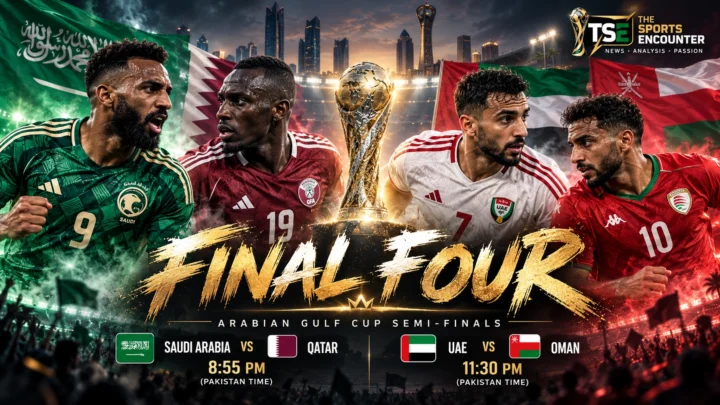 Saudi Arabia, Qatar, UAE and Oman players ahead of the October 3 Gulf Cup 27 semifinals in Jeddah