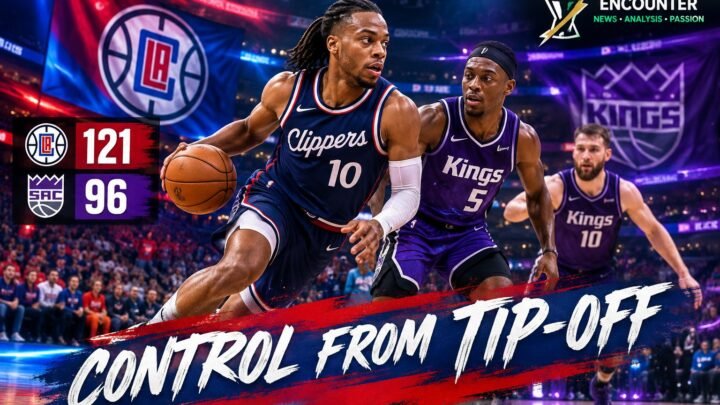 Darius Garland leads the LA Clippers in a 121-96 opening-night victory over the Sacramento Kings.