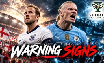 Cinematic soccer stadium scene for The Straight Re(a)d, Lee Hagan’s TSE football column covering England, Erling Haaland and Manchester City.
