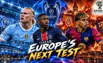 Erling Haaland, Paris Saint-Germain players and Lamine Yamal feature in a cinematic Champions League Matchday 2 collage highlighting Manchester City against PSG and Barcelona's trip to Galatasaray.