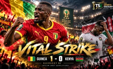 Serhou Guirassy celebrates Guinea’s winning goal against Kenya in their AFCON 2027 qualifier in Conakry