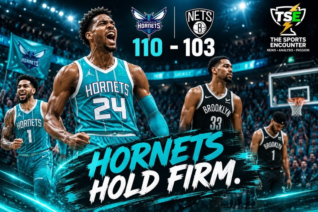 Charlotte Hornets celebrate a 110-103 win over the Brooklyn Nets in the 2026-27 NBA season opener.