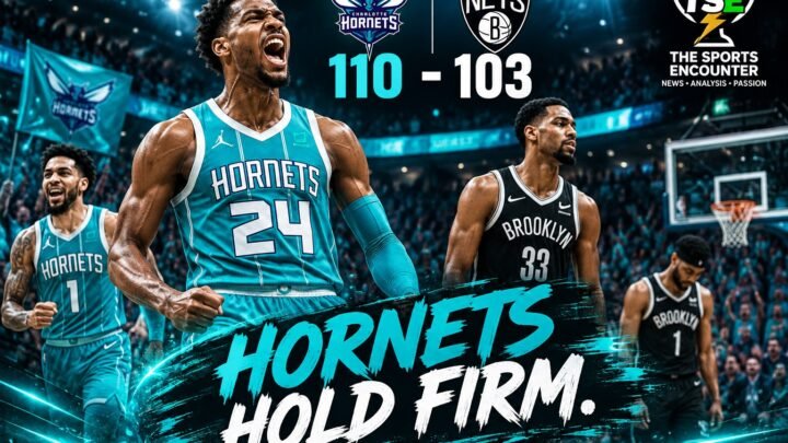 Charlotte Hornets celebrate a 110-103 win over the Brooklyn Nets in the 2026-27 NBA season opener.