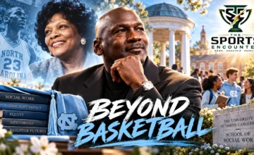Michael Jordan and his mother Deloris Jordan feature in a UNC-themed graphic marking his historic $10 million gift to the School of Social Work.