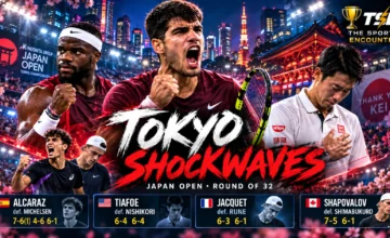 Carlos Alcaraz, Frances Tiafoe, Kei Nishikori and Kyrian Jacquet during the Tokyo Open 2026 men’s Round of 32