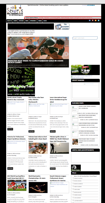 Sports Encounter homepage with a Pakistan kabaddi lead and NBA Finals branding