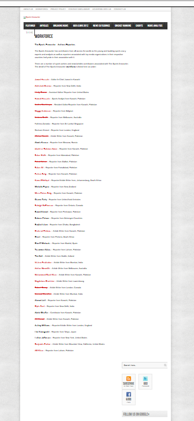 Archived Workforce page listing the original publication’s contributors and locations