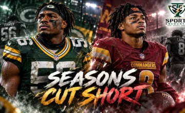 Edgerrin Cooper of the Green Bay Packers and Jaylin Lane of the Washington Commanders after suffering injuries expected to end their 2026 NFL seasons.
