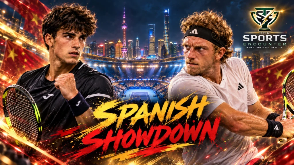 Rafael Jodar and Alejandro Davidovich Fokina celebrate reaching the 2026 Shanghai Masters final after defeating Daniil Medvedev and Alexander Zverev.