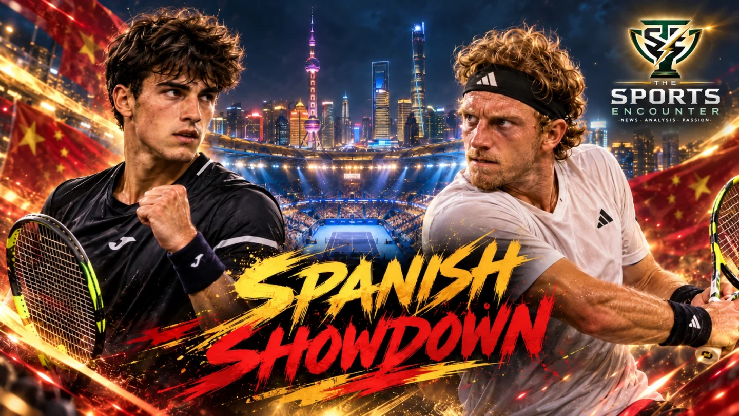 Rafael Jodar and Alejandro Davidovich Fokina celebrate reaching the 2026 Shanghai Masters final after defeating Daniil Medvedev and Alexander Zverev.