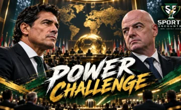 Ramon Vega and Gianni Infantino feature in a FIFA presidency graphic as the former Switzerland defender launches a challenge ahead of the 2027 election.