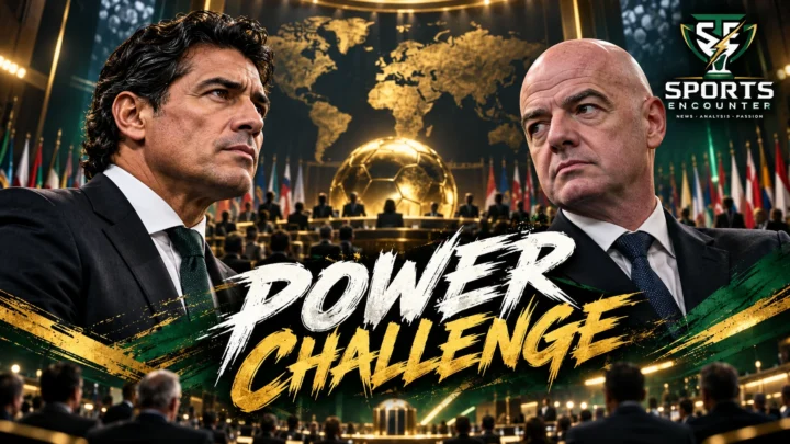 Ramon Vega and Gianni Infantino feature in a FIFA presidency graphic as the former Switzerland defender launches a challenge ahead of the 2027 election.