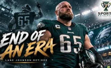 Lane Johnson of the Philadelphia Eagles during his final NFL season before retiring at age 36 to prioritize his mental health and family.