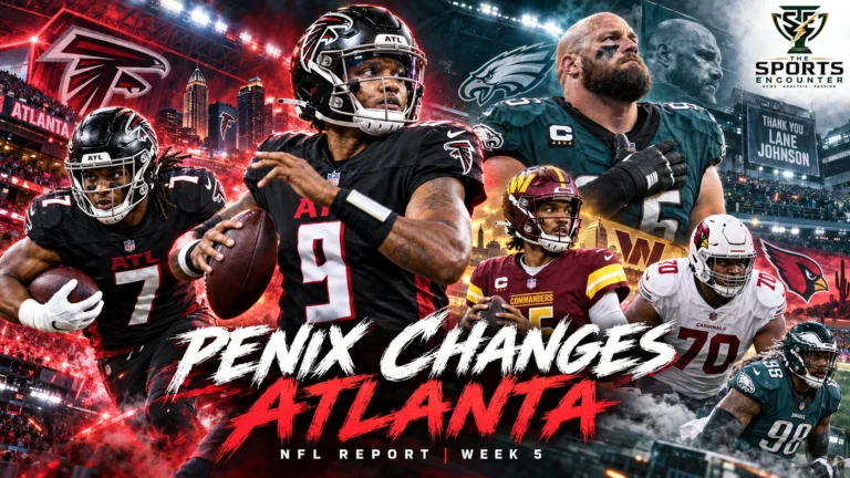 Michael Penix Jr., Bijan Robinson, Lane Johnson, Jayden Daniels and Paris Johnson Jr. headline major NFL developments entering Week 5 of the 2026 season.