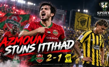 Sardar Azmoun celebrates his two goals for Shabab Al Ahli against Al-Ittihad during their 2-1 AFC Champions League Elite victory in Jeddah on October 13, 2026.