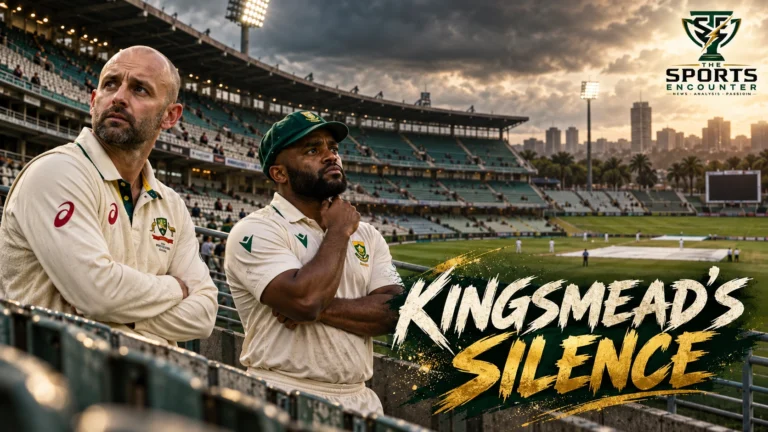 Sparse spectators and large sections of empty seating at Kingsmead Cricket Ground in Durban during South Africa's October 2026 Test against Australia.