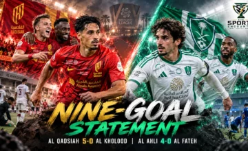 Tijjani Reijnders and Al Qadsiah players alongside Francisco Trincão and Al Ahli players in an illustrated Saudi Pro League Matchweek 8 graphic.