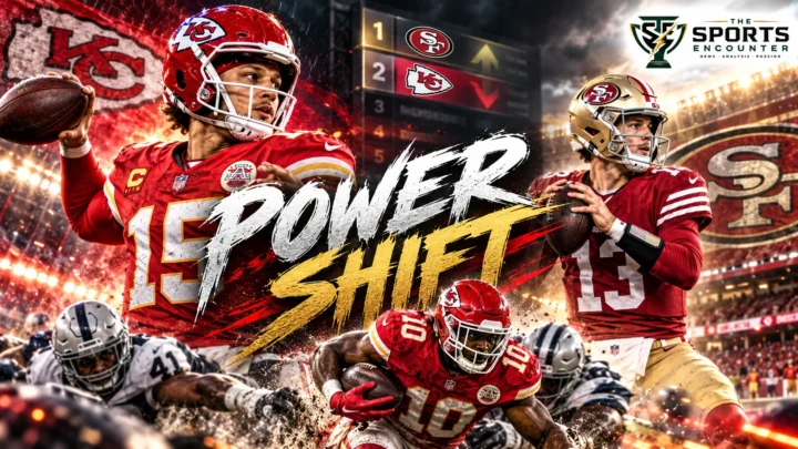 Patrick Mahomes and Kenneth Walker III of the Kansas City Chiefs in an action-focused NFL Week 5 power rankings illustration, highlighting the team's 4-0 start.