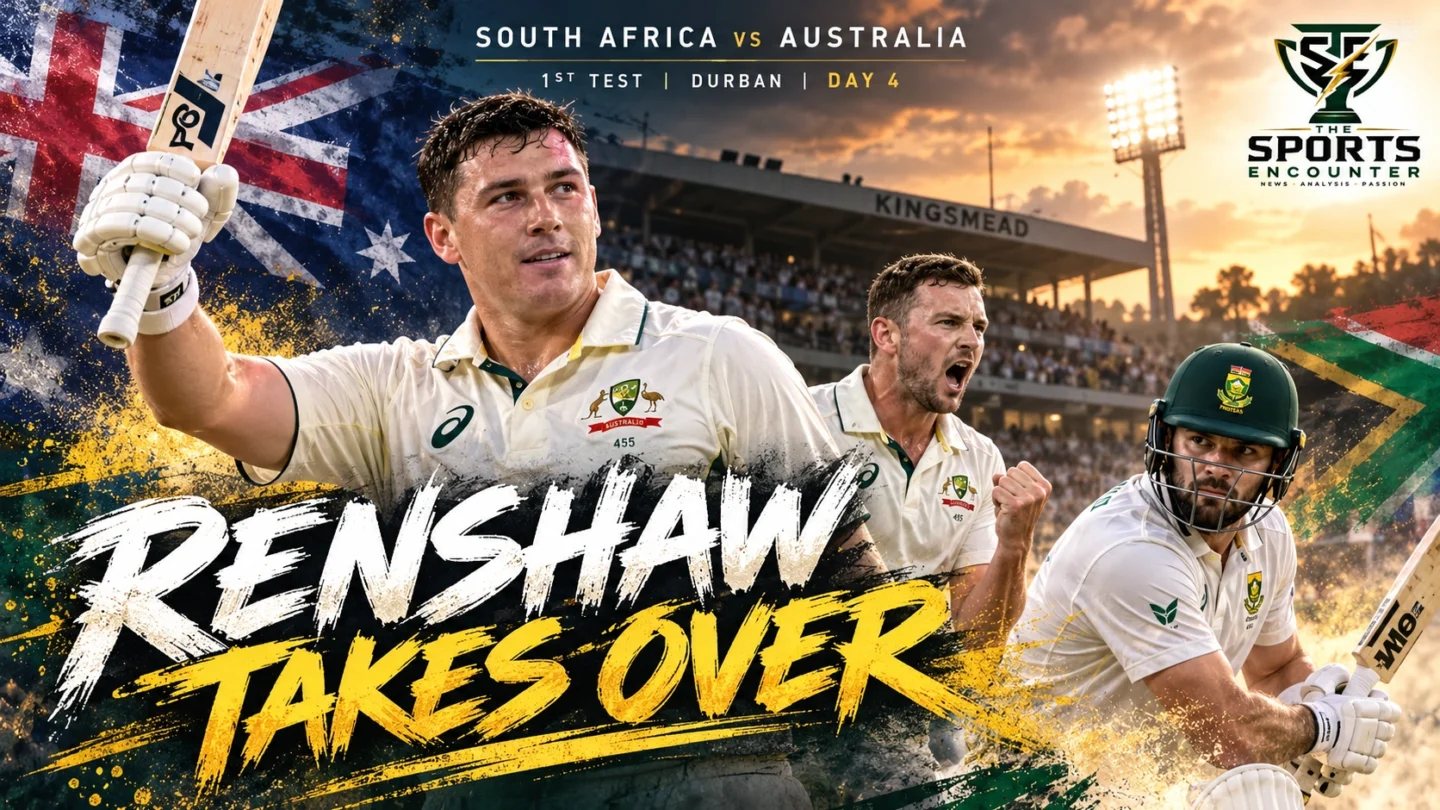 Matt Renshaw bats for Australia against South Africa during the first Test at Kingsmead, Durban, in October 2026.