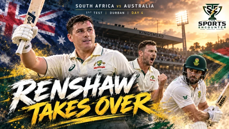 Matt Renshaw bats for Australia against South Africa during the first Test at Kingsmead, Durban, in October 2026.