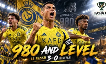 Cristiano Ronaldo celebrating for Al Nassr alongside Samú Costa and Kingsley Coman after their 3-0 Saudi Pro League victory over Diriyah on October 9, 2026.
